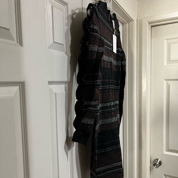 NWT TED BAKER SIMONA BLACK LUREX STRIPED BOW DETAIL DRESS SIZE TB 1 - Picture 3 of 13